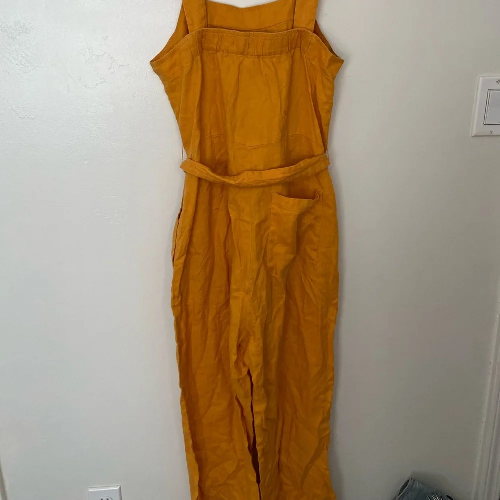 EVERLANE Square Neck 100% Linen Jumpsuit in Marigold